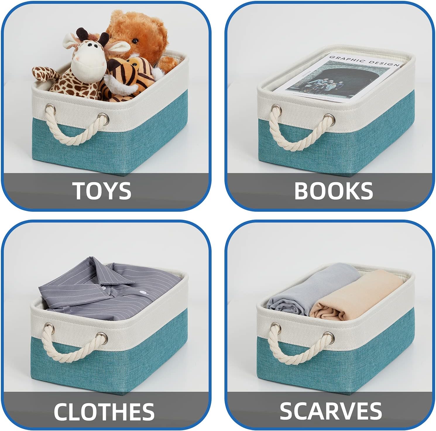 Temary Small Fabric Basket Shelf Storage Bins for Organizing 6 Pcs Decorative Baskets for Gifts Empty Collapsible Small Storage Bins for Home, Closet(Teal,11.8 L x 7.9 W x 5.3 H inches)