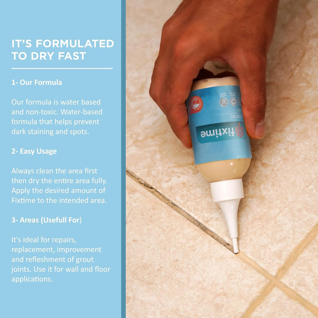 Grout Filler Repair Kit – Cream Beige Premixed Crack Filler for Floor Tiles – Fast Drying Grout Sealer with Spatula – 8 oz
