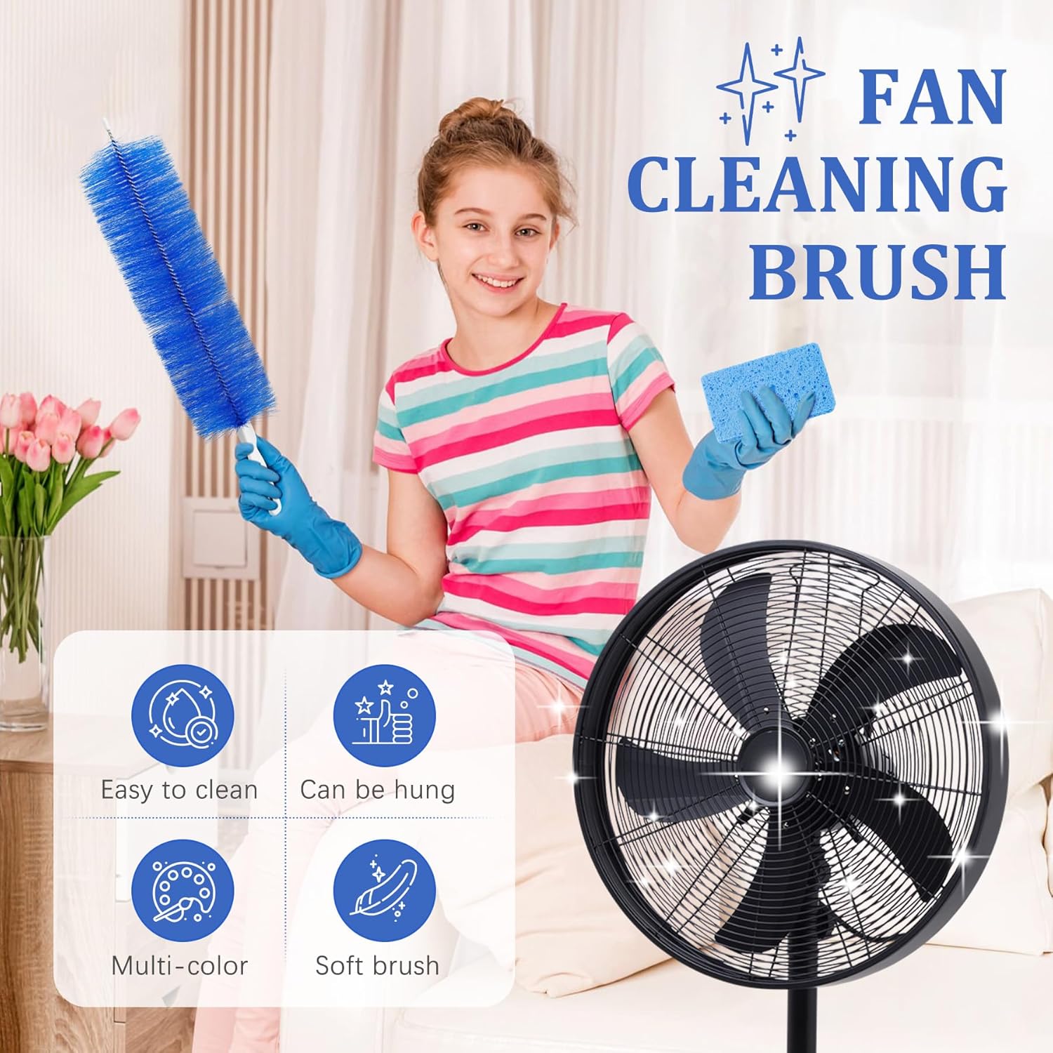 10Pcs Floor Fan Cleaning Brush Set, Bendable Fan Duster, Microfiber Detail Duster Sticks, Cleaning Sponges,Pedestal Fans Tools for Air Conditioning Home Car Vents Curtain Box