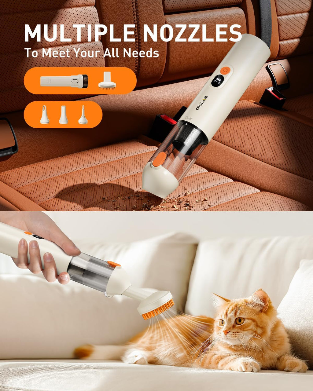 OXILAM 4 in 1 Car Vacuum - Handheld Vacuum 14000PA High Power, Portable Cordless Small Vacuum, Blow & Suction 2 in 1, Up to 30 Mins Runtime, Multi-Nozzles, Vacuum Cleaner for Home, Pet, Car, Office