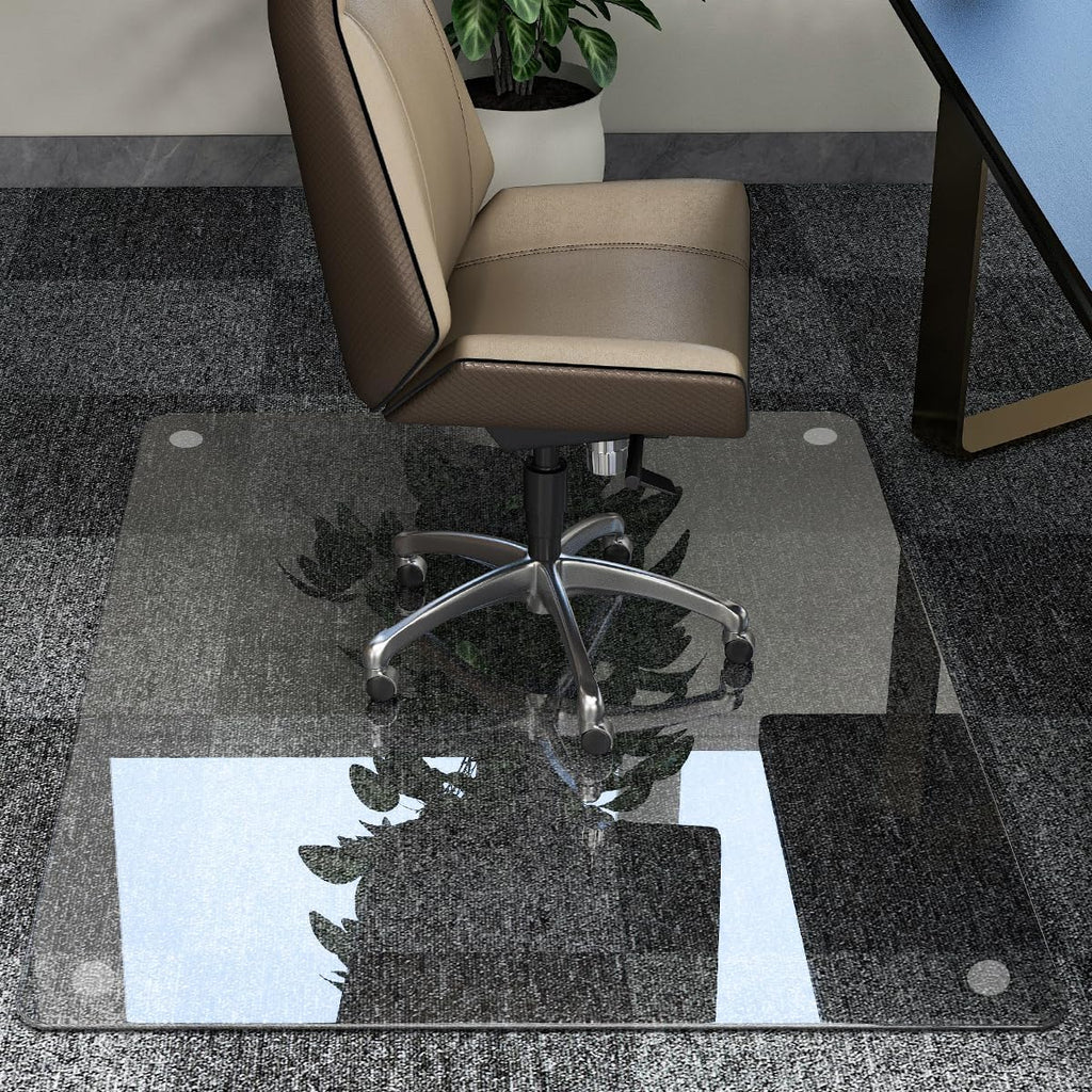 46" x 55" Chair Mat for Carpet - Office Chair Mat - Tempered Glass Floor Mat for Home/Office/Carpet Clear Computer Floor Mat - with 4 Anti-Slip Pads