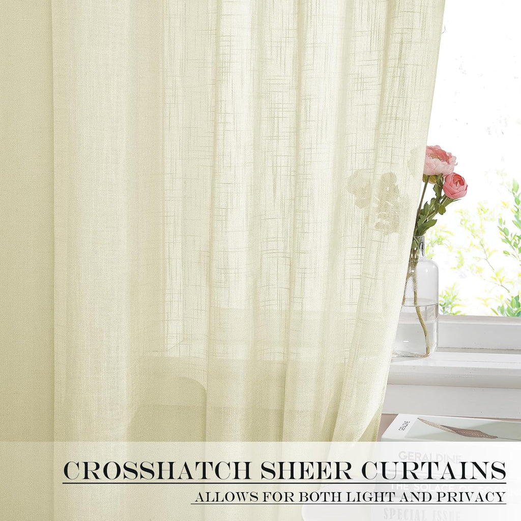 NICETOWN French Sheer Door Panel - Translucent Privacy Sheer with Light Filter Linen Look Textured French Door Curtains (52 inches Width by 40 inches Long, 1 Panel with Tieback, Yellow)