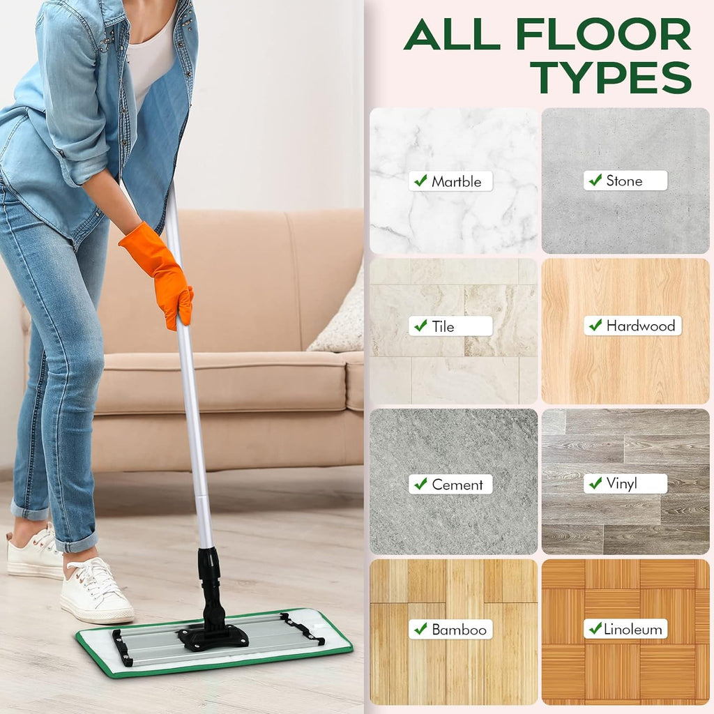 Matthew 18'' 36 Pcs Microfiber Mop Replacement Pads for Wet Dry Multi-Surface Floors Reusable Home Commercial Cleaning Refills,Machine Washable Compatible with Bona Mop&Any Microfiber Flat Mop Green
