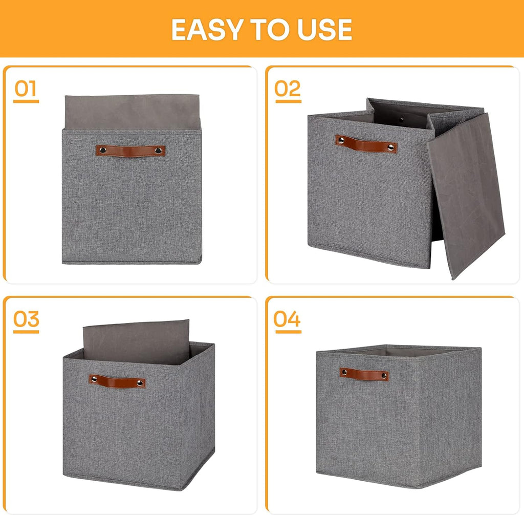 DULLEMELO Fabric Storage Cubes,13 inch Cube Stroage Bins for Empty Gift Basket,Toys Nursery Clothes Storage Linen Closet Organizers and Storage Baskets Shelves Bins(Grey-4 Pack)