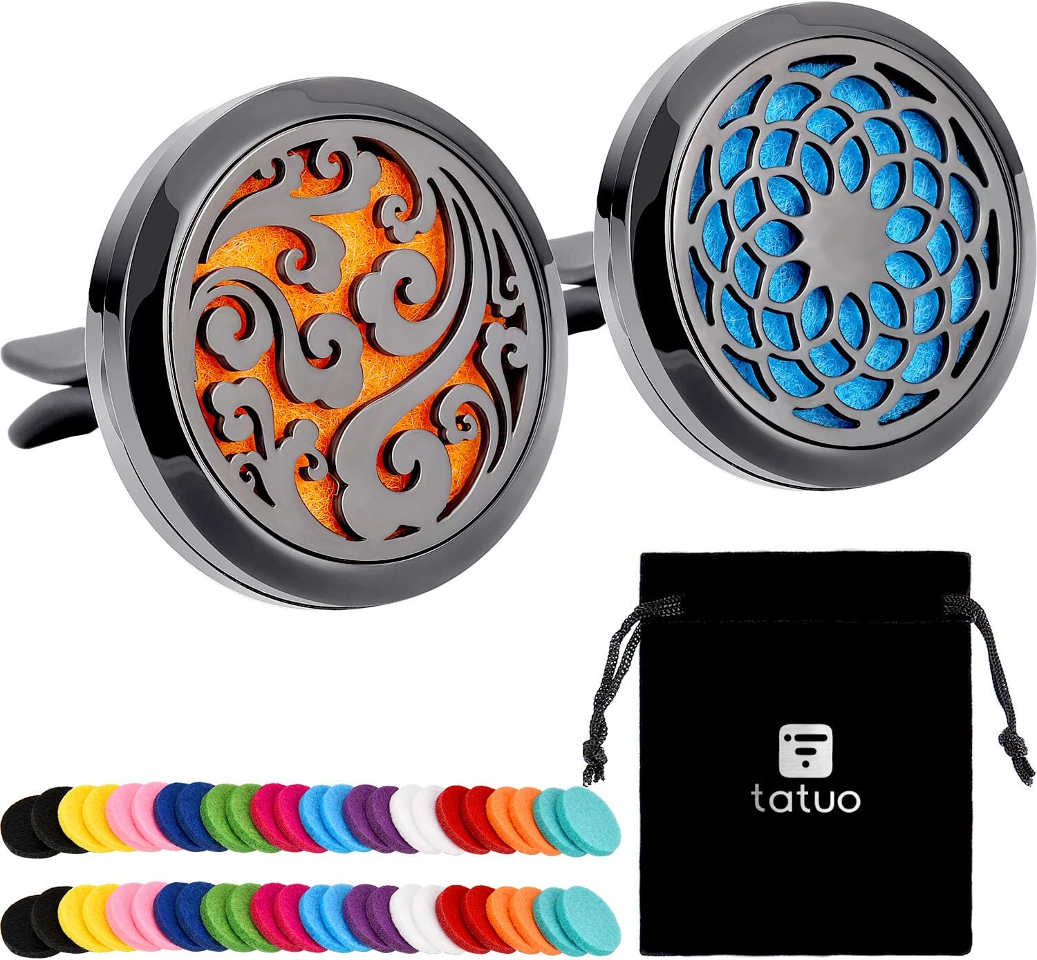 2 Pieces 316L Car Aromatherapy Oil Diffuser Air Freshener with 48 Felt Pad (Cloud, Sunflower Patterns)