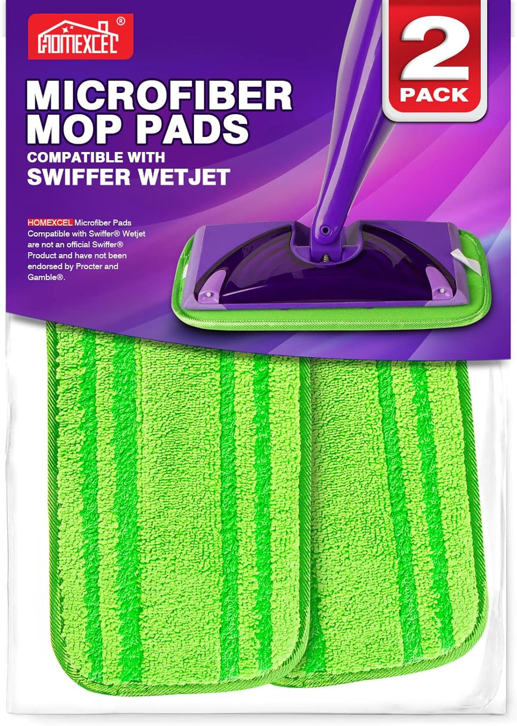 HOMEXCEL Microfiber Mop Pads Compatible with Swiffer Wet Jet,Reusable Machine Washable Swiffer WetJet Mop Pad Refills, Mop Head Replacements for Multi Surface Wet & Dry Cleaning, Pack of 2