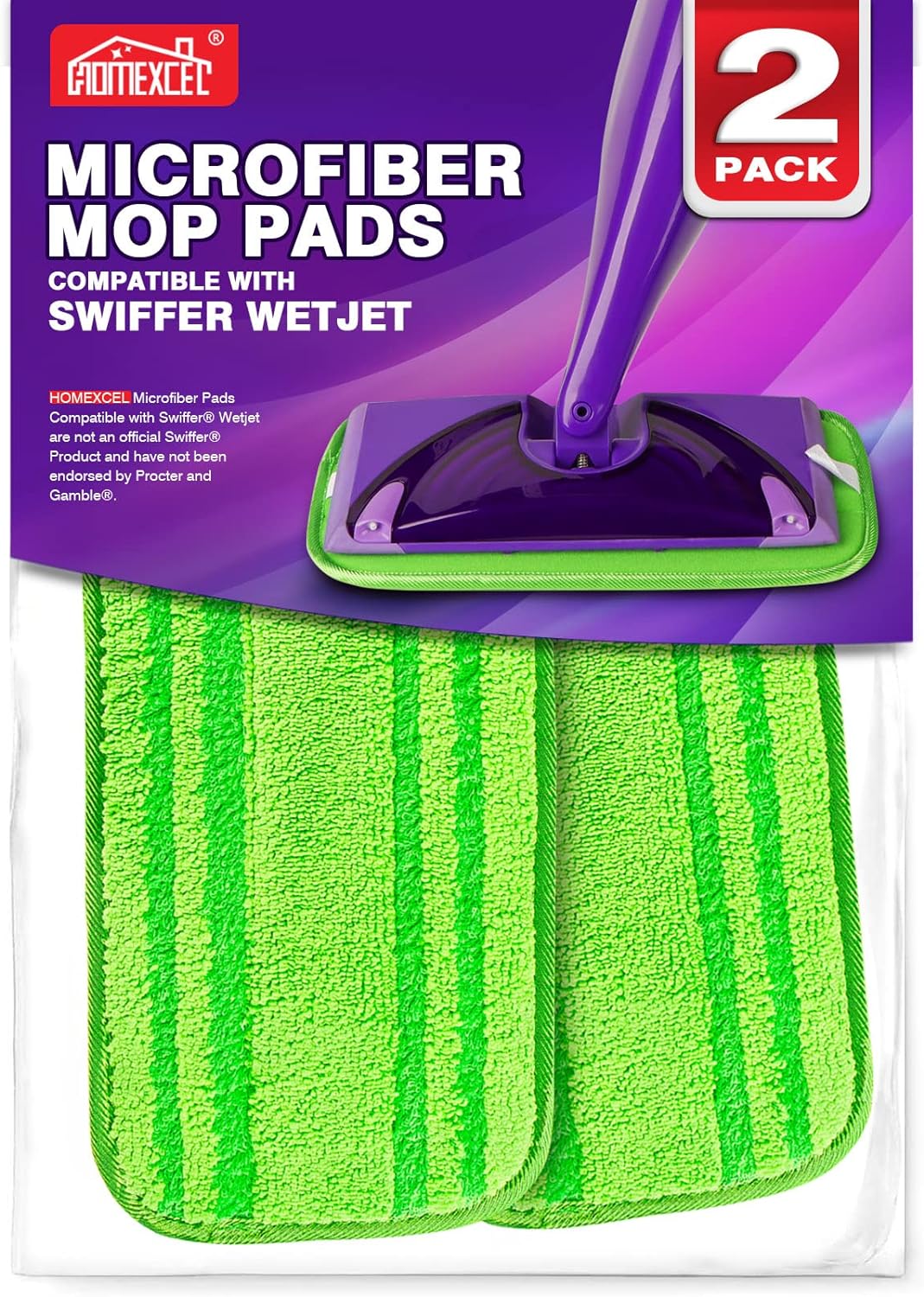 HOMEXCEL Microfiber Mop Pads Compatible with Swiffer Wet Jet,Reusable Machine Washable Swiffer WetJet Mop Pad Refills, Mop Head Replacements for Multi Surface Wet & Dry Cleaning, Pack of 2