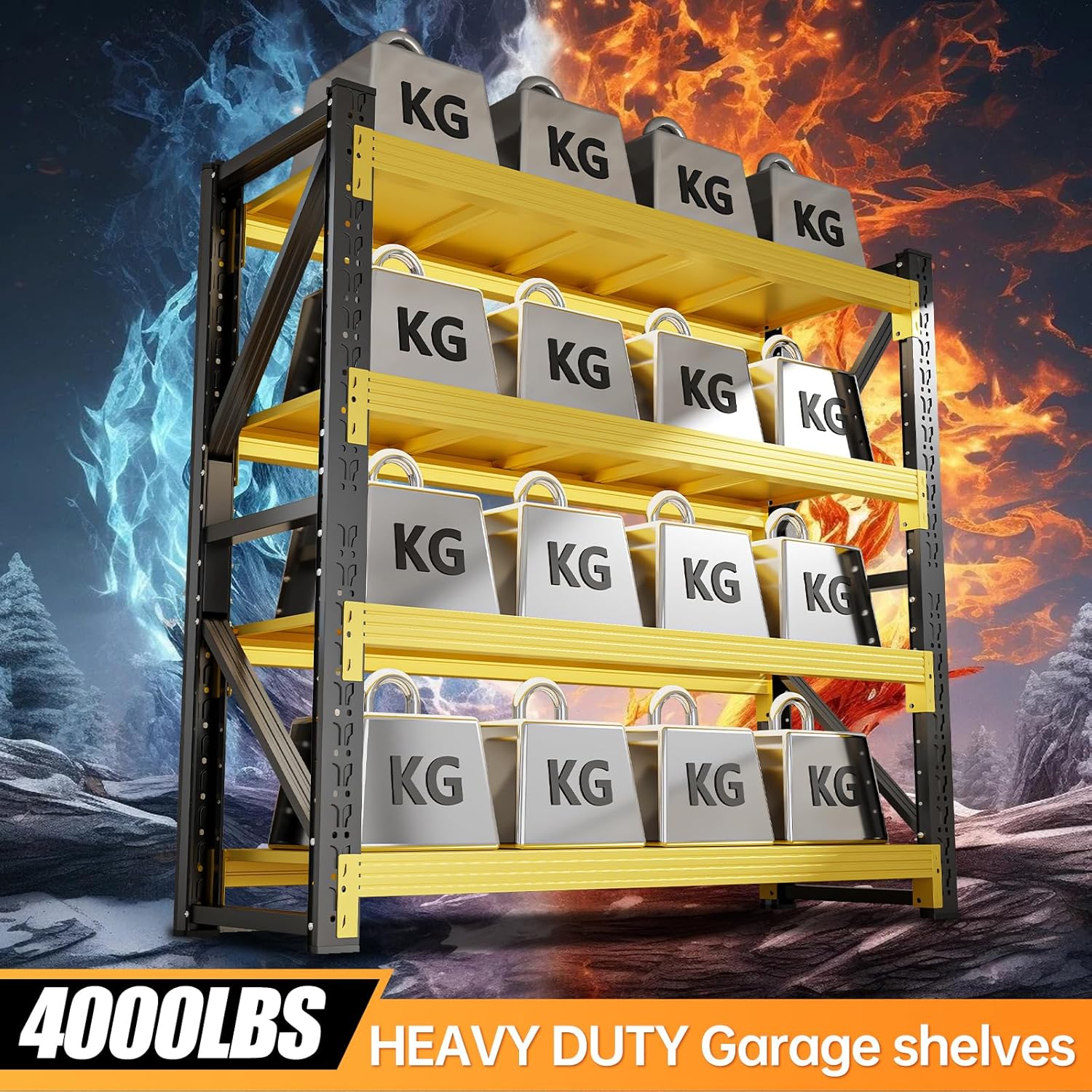 4000LBS Storage Shelves Heavy Duty, 48" W Metal Garage Shelving Units, 4 Tier Adjustable Shelf, Garage Storage Shelves Rack, Industrial Shelving for Warehouse, Basement,48" W x 24" D x 79" H