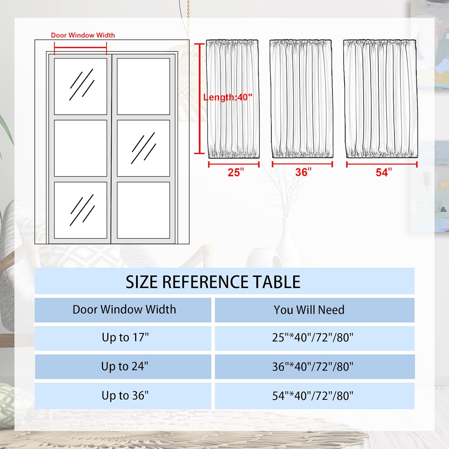 DWCN French Door Curtains – Rod Pocket Thermal Blackout Curtain for Doors with Glass Window, Kitchen and Patio Doors for Privacy, 25 X 40 Inches Long, 1 Curtain Panel with Tieback,Bean Green