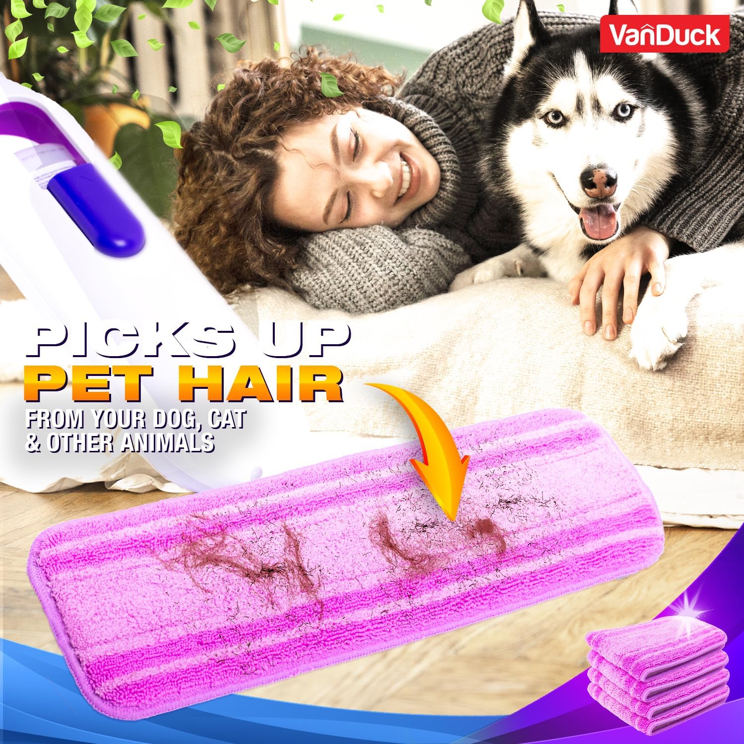 VanDuck Reusable Mop Pads Compatible with Swiffer PowerMop (6 Pack) - Multi-Surface Mopping Pad Refills for Hardwood Floor Cleaning