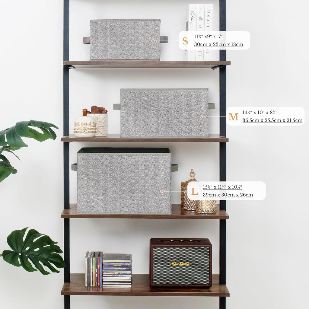 GRANNY SAYS Closet Storage Bins, Storage Baskets for Shelves, Fabric Storage Bins with Handles, Storage Boxes Decorative Containers for Living Room Bookshelf, Gray, Medium, 3-Pack