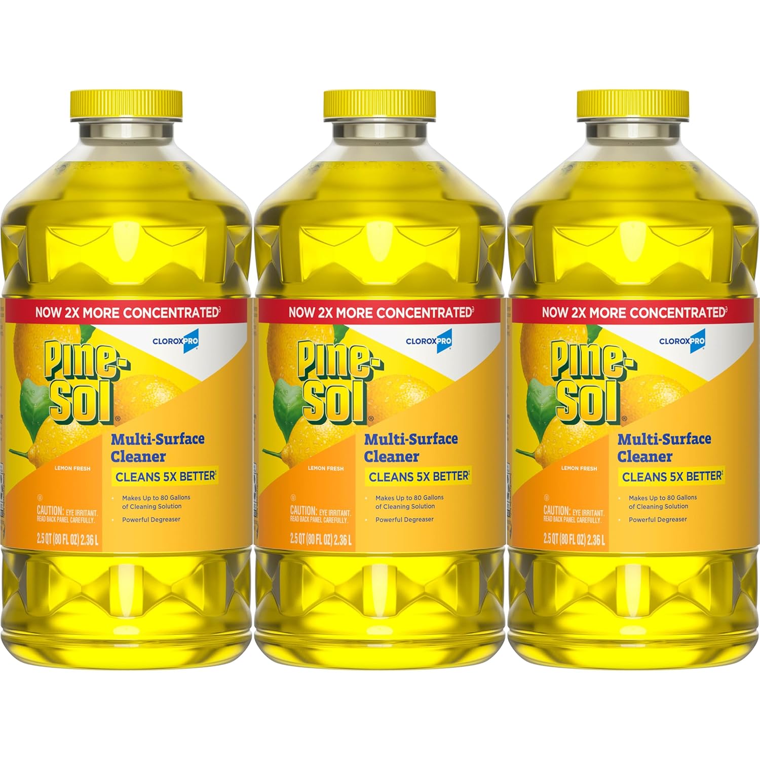 Pine-Sol Multi-Surface Cleaner, CLOROXPro, 2x Concentrated Formula, Lemon Fresh, 80 Fl Oz, Pack of 3