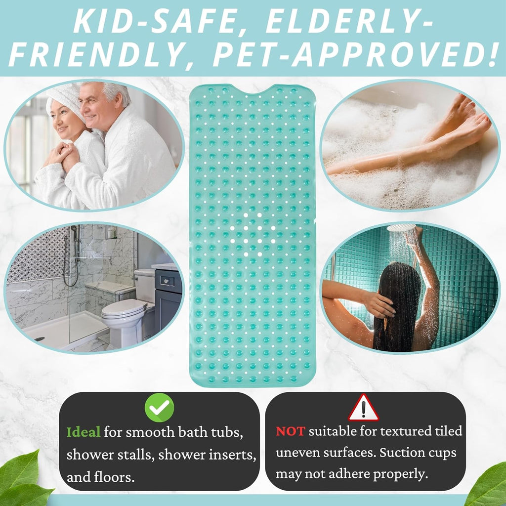 ENKOSI Bath Mat - Large Non Slip Bathtub & Shower Mat - Extra Long 40 x 16 Inch Bathroom Mats for Tub Nonslip Anti Slip Bathmats (40x16 Turquoise 1-Pack)