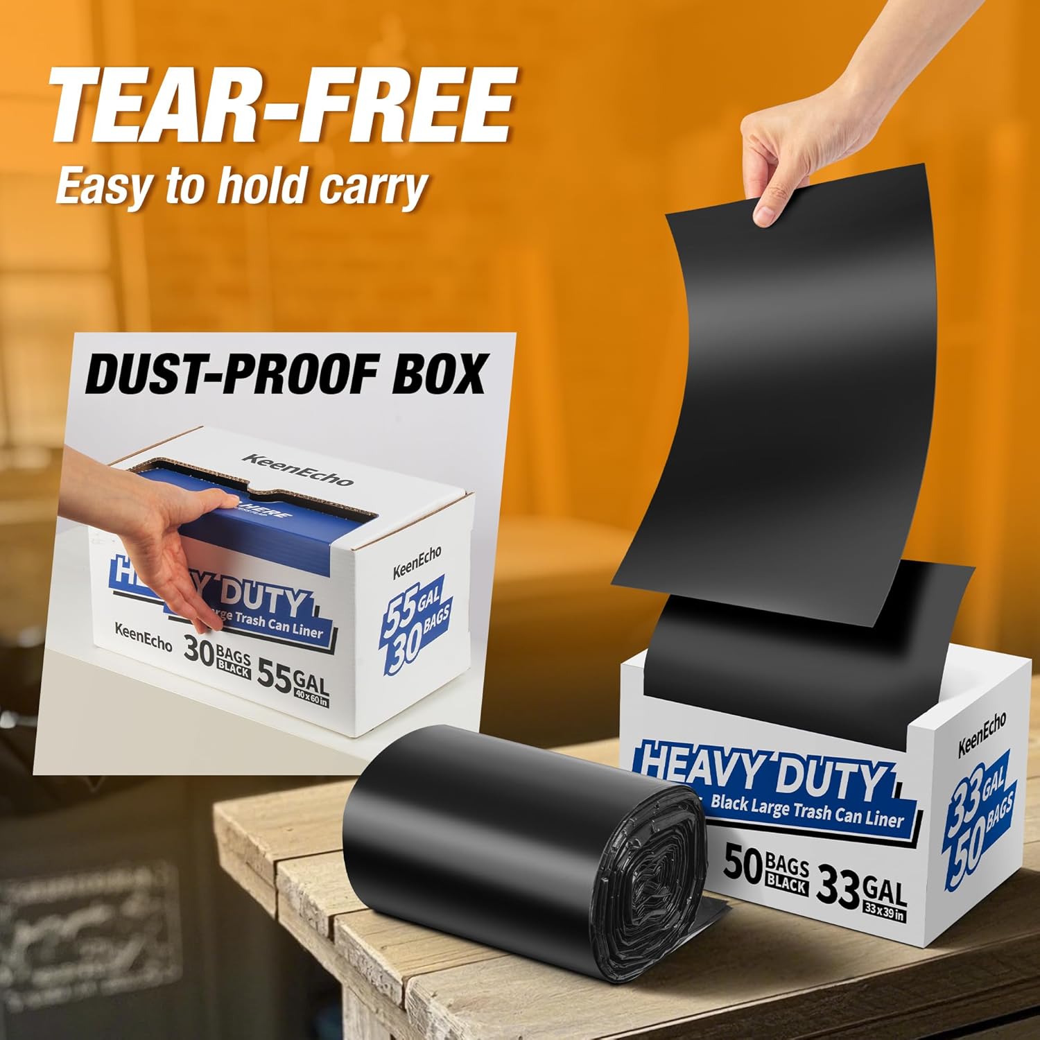 Heavy Duty Contractor Trash Bags 55-60 Gallon, 30 Count, 1.5Mil Extra Thick, Strong Black Garbage Bags, Leakproof Star Seal for Construction, Yard, Demolition Debris