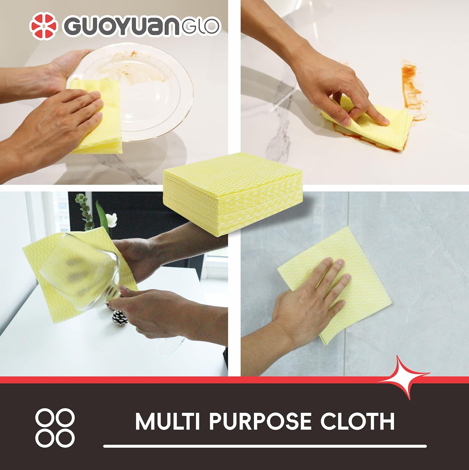 Disposable Cleaning Cloths Reusable Dsih Cloths for Kitchen Disposable Dish Rag Dry Fast 11.8x11.8 inch Pack of 100, Yellow