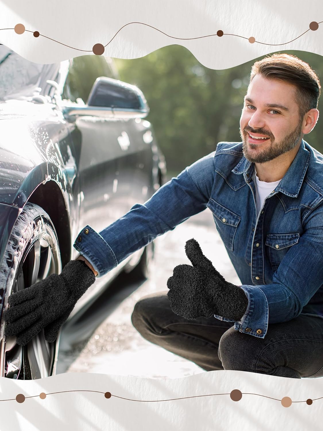 Patelai 3 Pairs Microfiber Plant Dusting Gloves Leaf Cleaning Gloves for Indoor Plants, Blinds, Furniture, House(Medium,Black, Brown, Dark Brown)