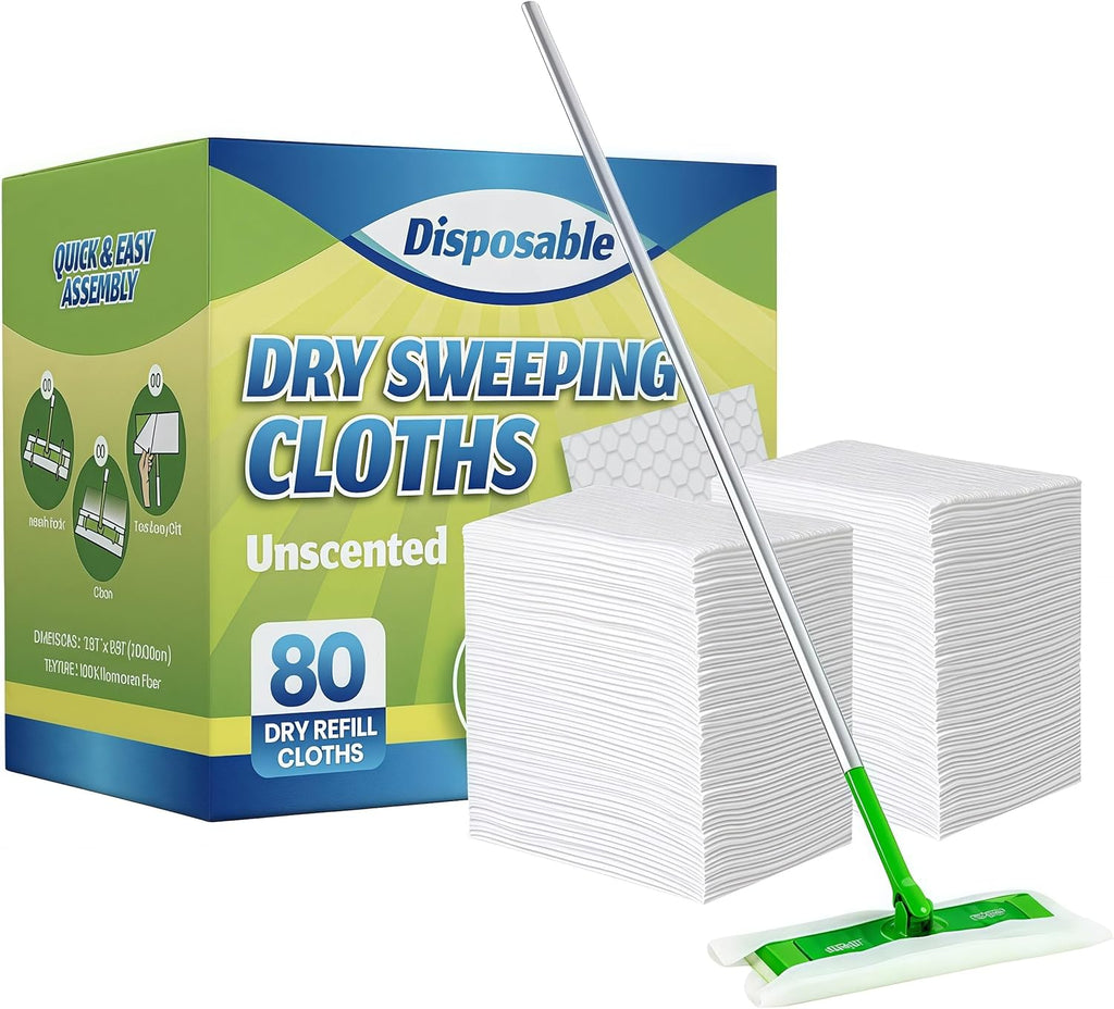 SUZZYVINE Dry Sweeping Cloths Dry Pads Refills 80 Count Dry Mop Refills for Floor Mopping and Cleaning, Dry Sweeping Cloths Dry Floor Cloths, Unscented, 7.87"x11.81" (80 Count)