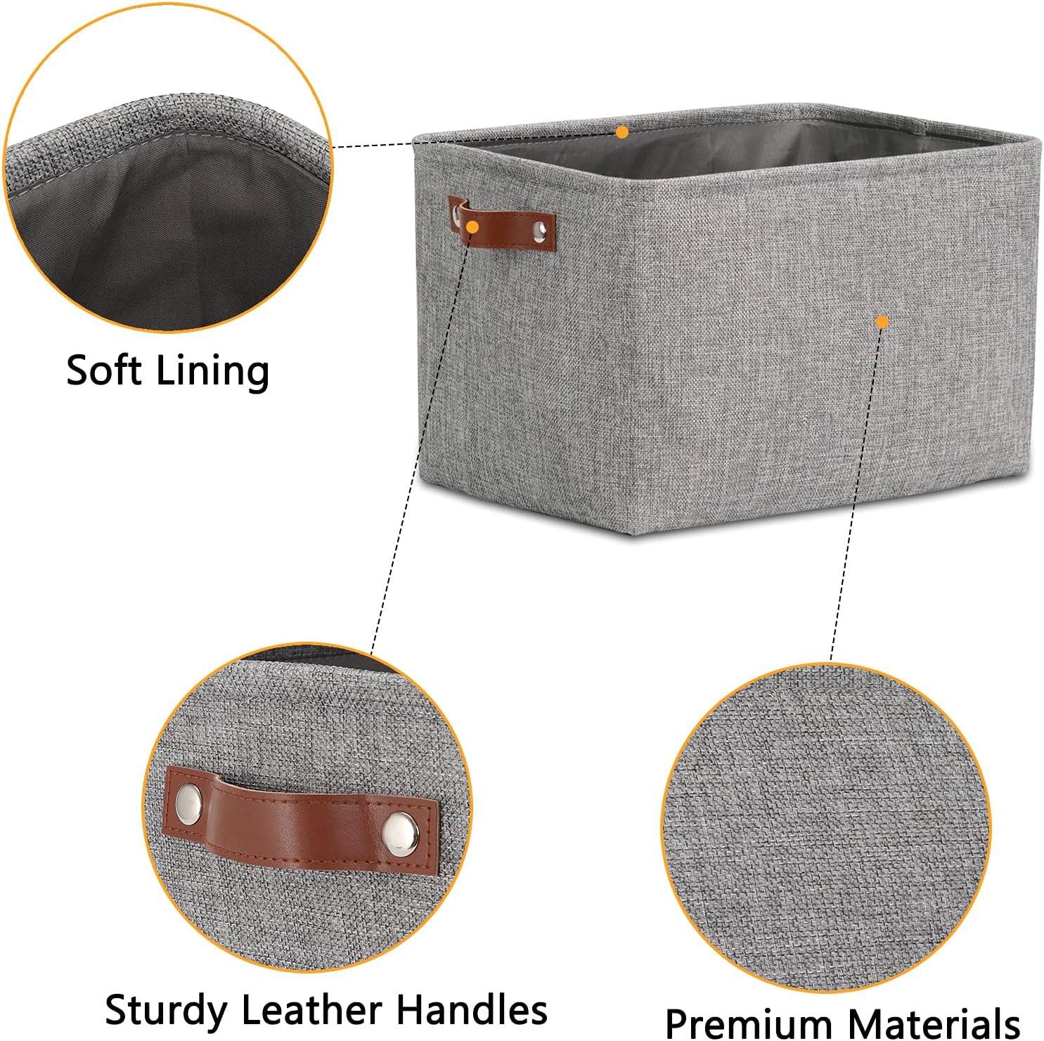 DULLEMELO Medium Storage Baskets for Organizing, Rectangular Fabric Storage Bins Collapsible, Perfect for Shelves, Closets, Nursery, Home, Office, Empty Gift Baskets (3-Pack,Grey)