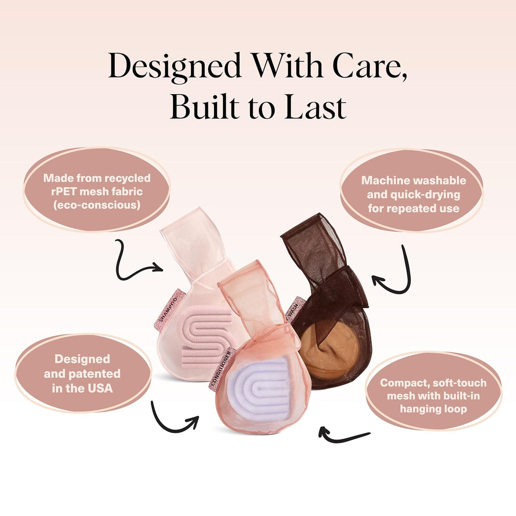 Kitsch Bar Soap Saver Bag – Patented Mesh Bag Soap Holder for Shampoo, Conditioner & Body Wash Bar - Extends Use & Prevents Soggy Mess - Recycled Mesh Pouch - Blush, Terracotta & Chocolate, 3pc Set