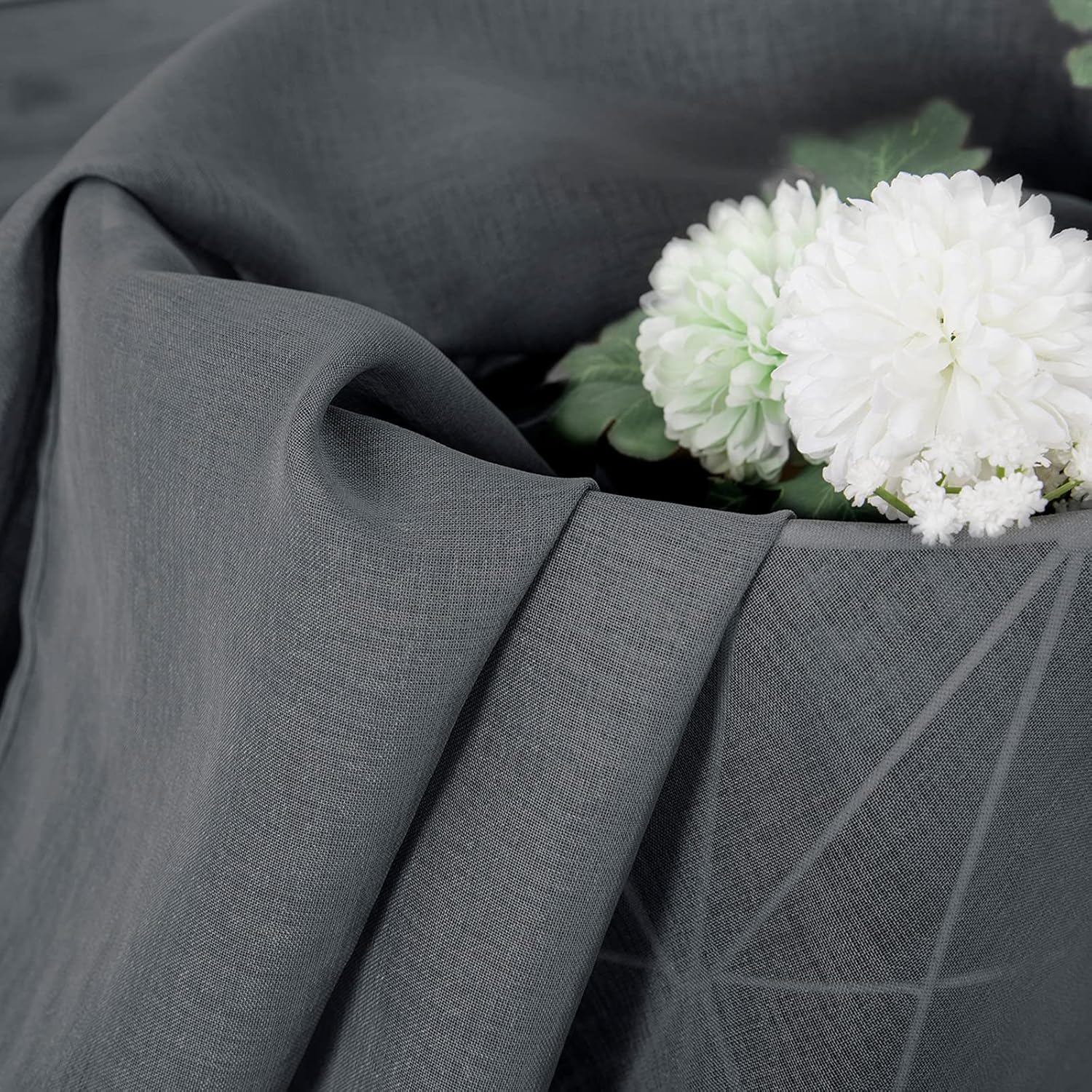 Tollpiz Short Sheer Tier Curtains Linen Textured Half Kitchen Curtain Sheers Light Filtering Rod Pocket Voile Small Curtain for Bathroom, 25 x 24 inches Long, Dark Grey, Set of 2 Panels