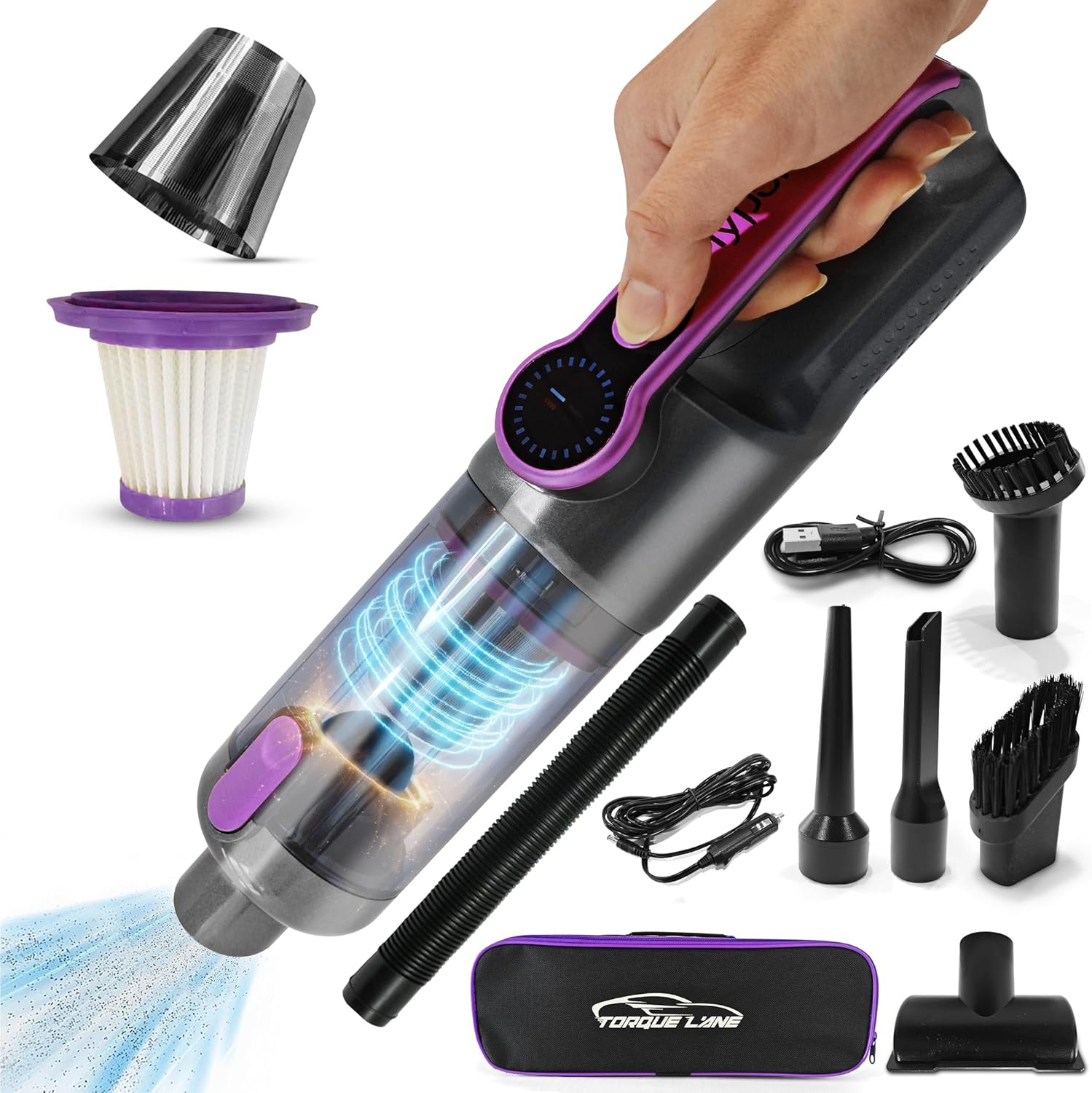 Car Vaccum Cleaner - 2 in 1 Handheld, High Power, Portable Vaccum Cordless & Corded + Blower with 18500Pa Suction - Fast USB-C Rechargeable Hand Vacuum for Home, Office, Pets & Auto Detailing