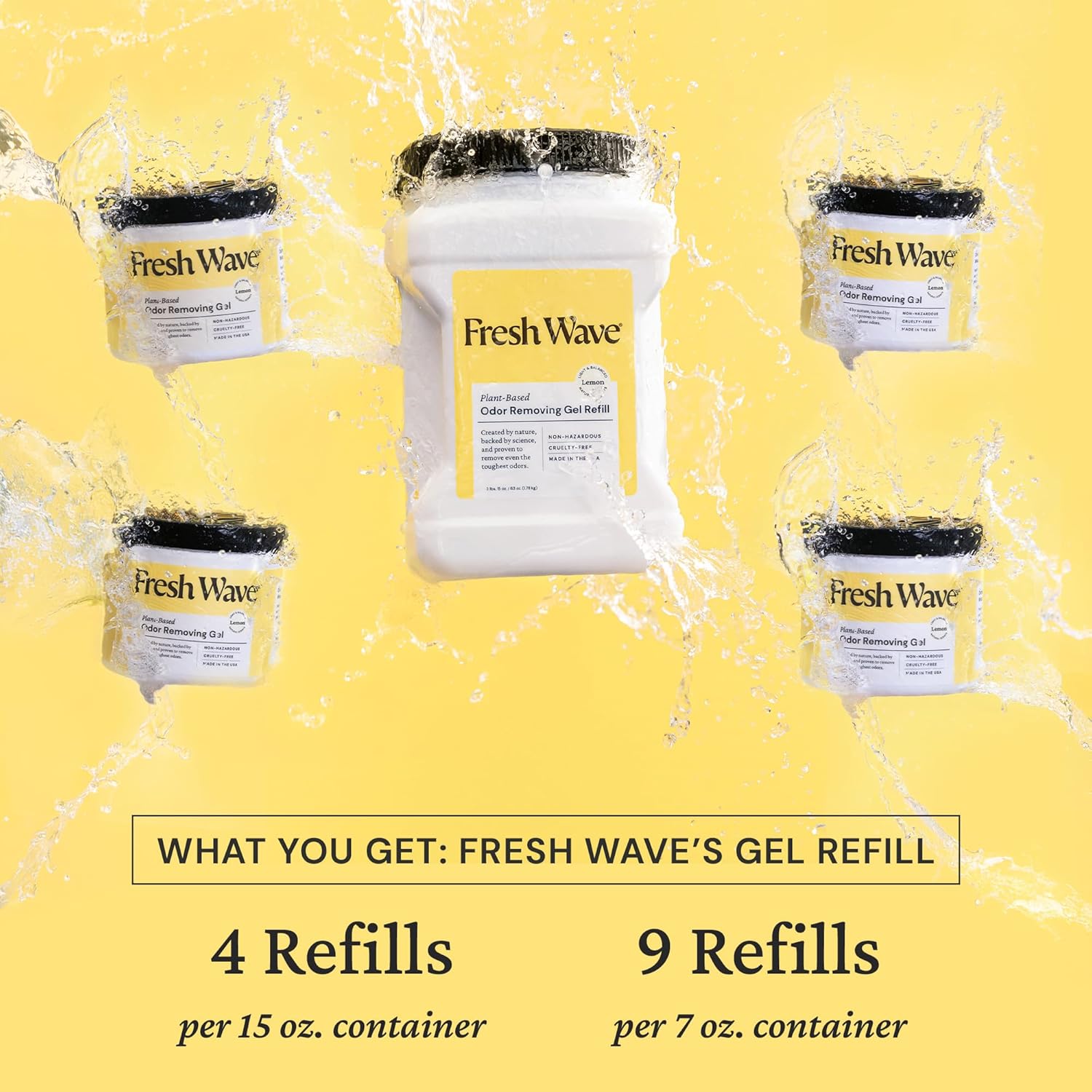 Fresh Wave Lemon Odor Removing Gel Refill, 63 oz. - Safer Odor Absorbers for Home, Natural Plant-Based Odor Eliminator, Every 15 oz. lasts 30-60 Days, For Cooking, Trash & Pets