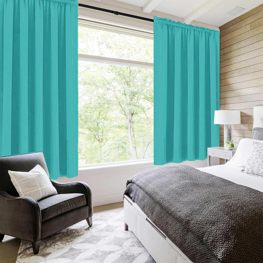 DWCN Blackout Curtains for Living Room Thermal Insulated, Energy Saving & Noise Reducing Bedroom Curtains, Peacock Blue, W 60x L 63 Inch, Set of 2 Rod Pocket Curtain Panels