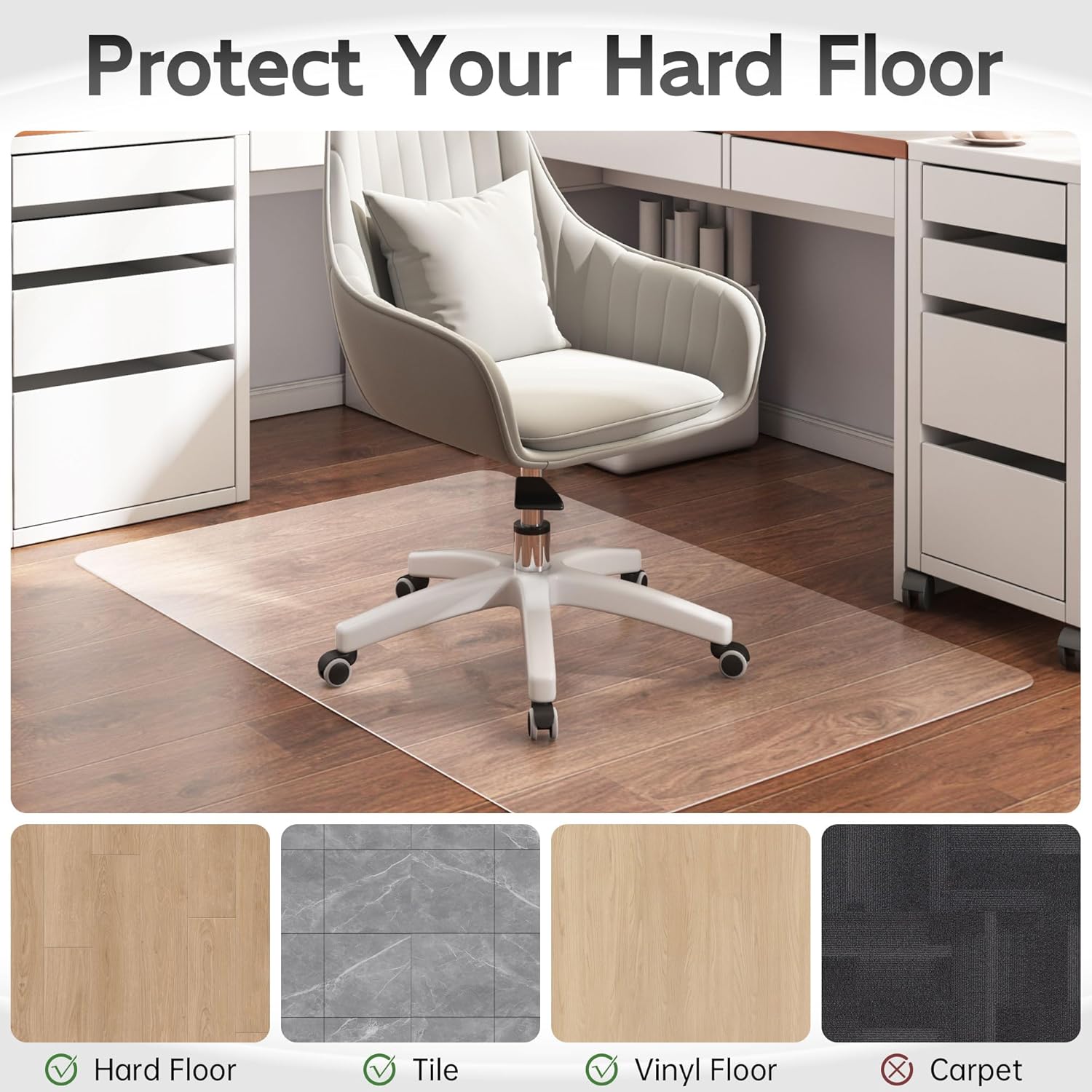 Office Chair Mat for Hardwood Floor, 72" x 36" Clear Computer/Desk Chair Mat for Hard Floor, Thicker, Easy Glide, Non-Slip, Protects Hard Surfaces from Scratches, Ideal for Home or Office