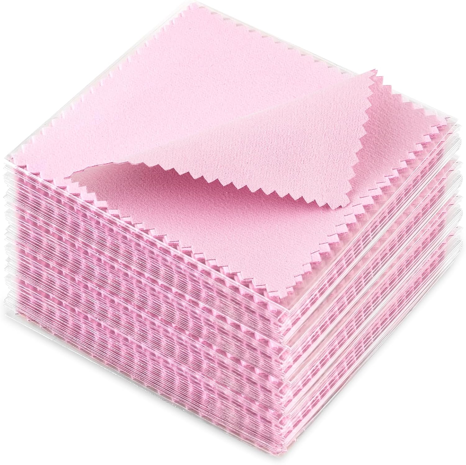 100 Pack Jewelry Polishing Cloth, 3.15" x 3.15" Pink Cleaning Cloths, Small Silver Cleaning & Polishing Cloth for Jewelry, Individually Wrapped.