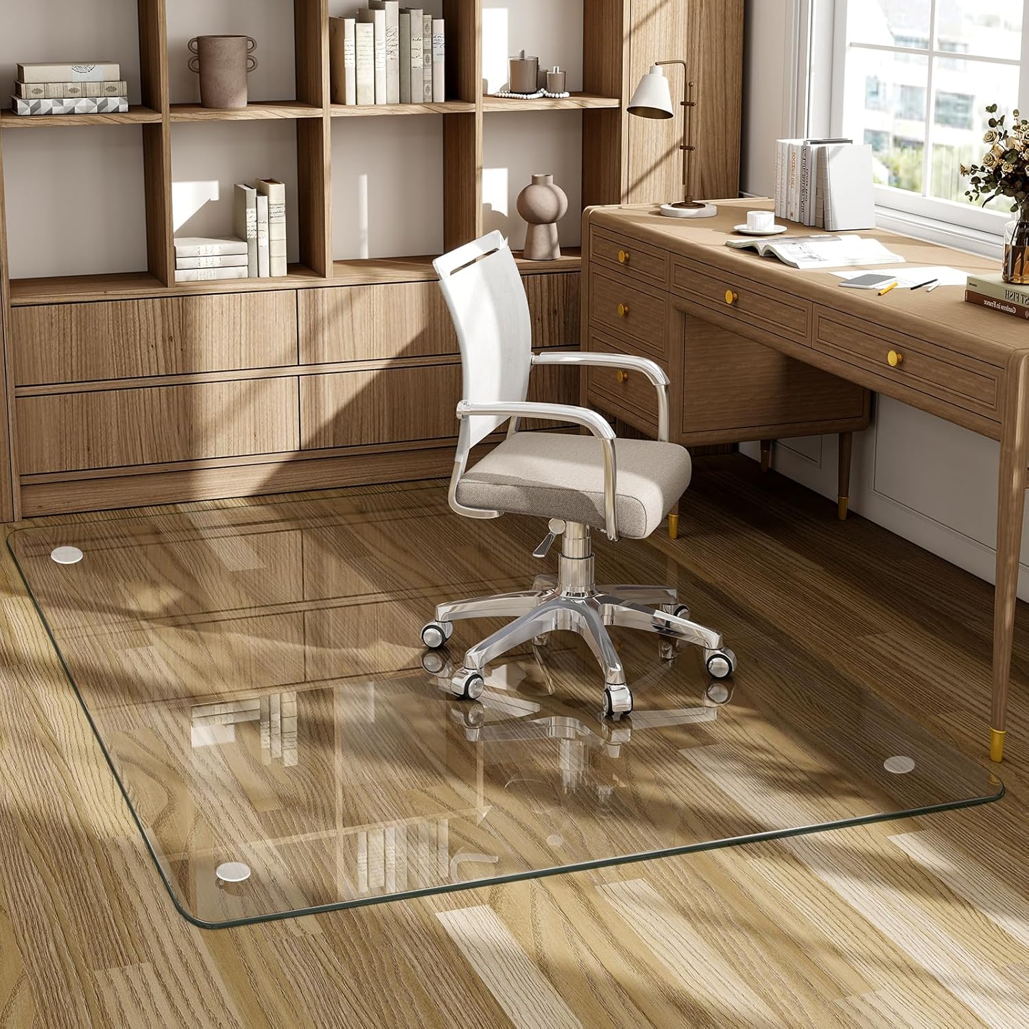 48" x 80" Tempered Glass -Glass Chair Mat, Heavy Duty Hard Floor Mat with Round Corner and Polished Edge, Office Chair Mat for Carpet Office Home Hardwood Floor Desk