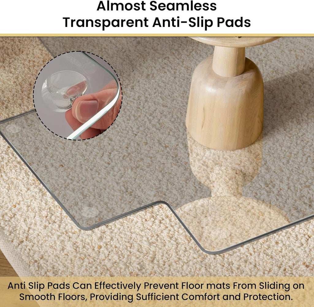 VSARHouse Irregular Tempered Glass Office Chair Mat with Lip, 53"x45" Glass Floor Mat for Carpets or Hard Floors, with Tabbed and Non-Slip Pads, Effortless Rolling, Thick 0.2"