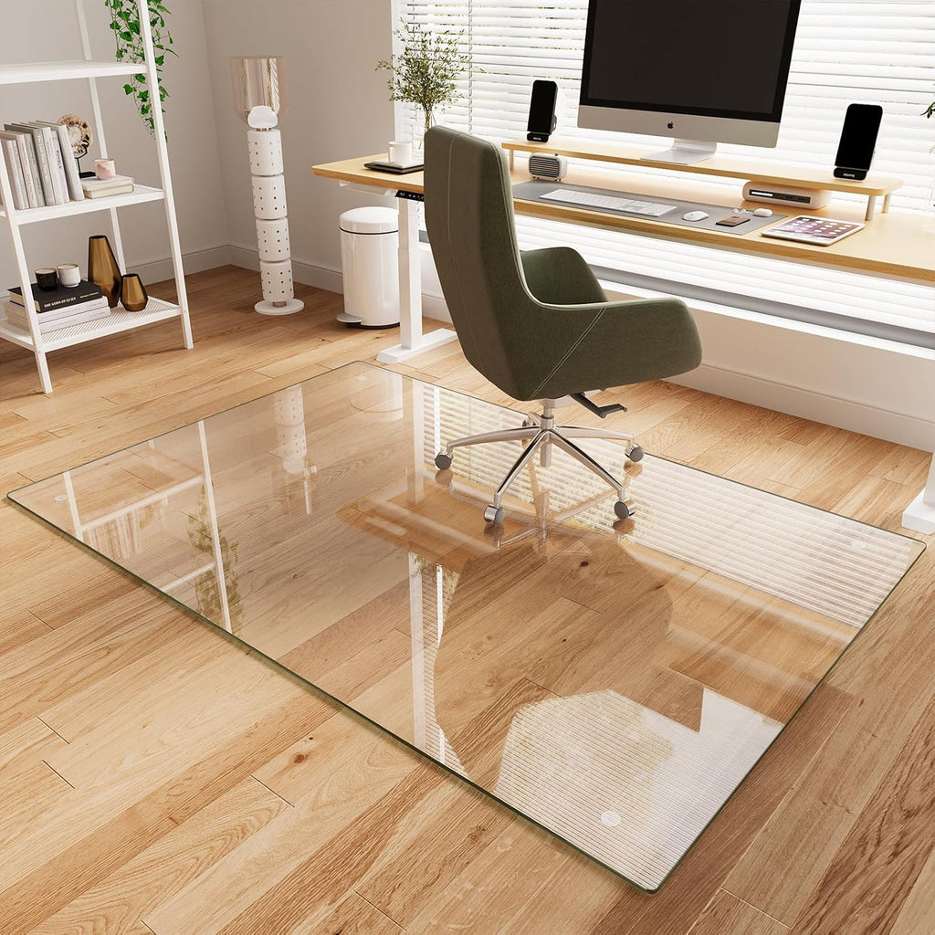 Koonmi Tempered Glass Chair Mat for Hardwood Floors & Carpets, 48" x 72“ Transparent Heavy Duty Office Floor Protector with Noise-Free Gliding Shatterproof for Home Office Desk
