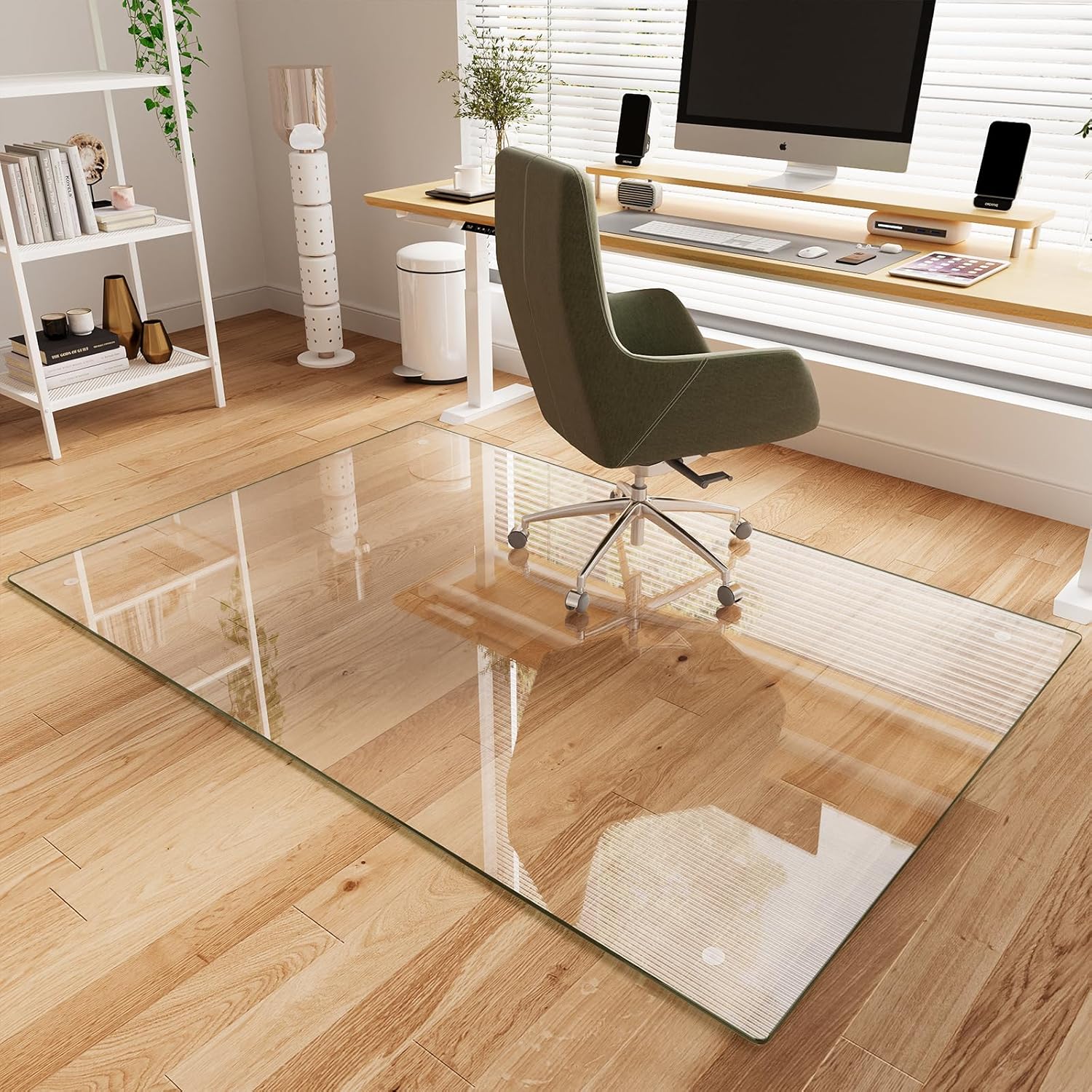 Koonmi Tempered Glass Chair Mat for Hardwood Floors & Carpets, 48" x 72“ Transparent Heavy Duty Office Floor Protector with Noise-Free Gliding Shatterproof for Home Office Desk