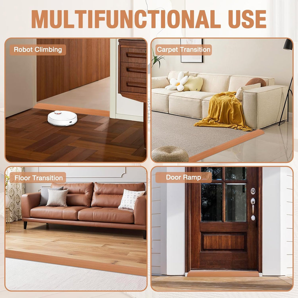 Floor Transition Strip Self Adhesive Vinyl Door Threshold for Doorways Carpet Edging Trim Overlap Edge Reducer for Laminate Floor, Carpet, Tile (Yellow Oak Grain, 3/5" to 4/5", 10Ft)