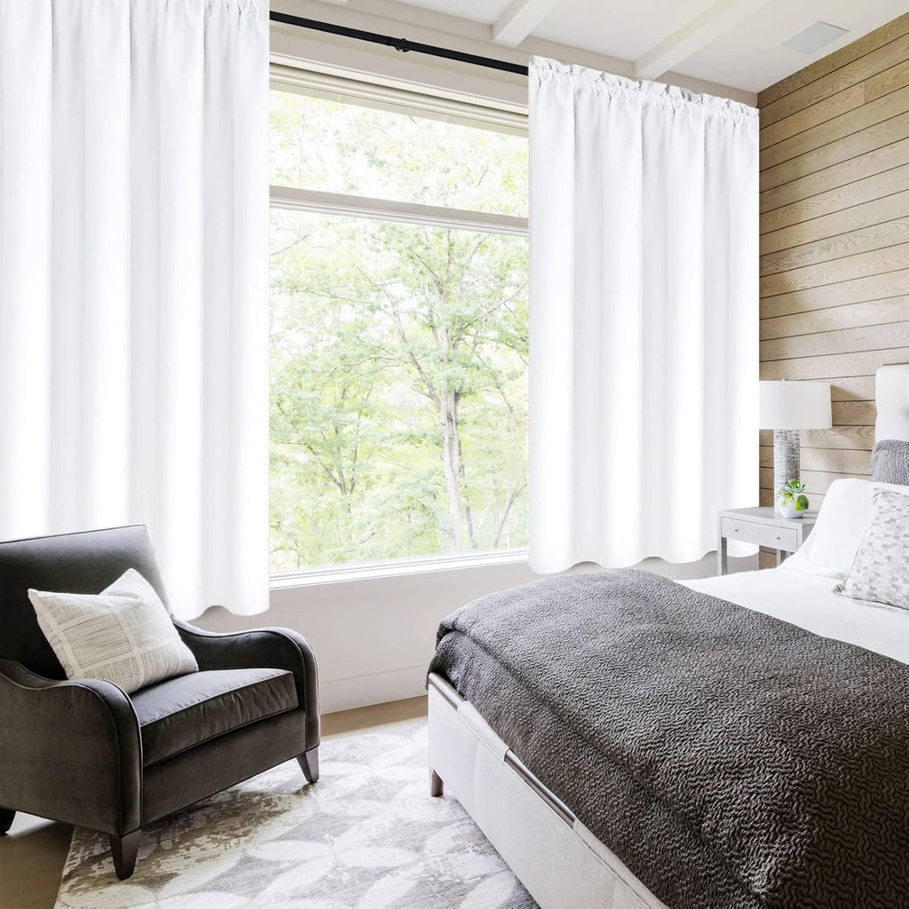 DWCN White Curtains for Living Room Thermal Insulated, 50% Light Blocking Curtains for Bedroom, Dining Room Window, W 42x L 72 Inch, Set of 2 Rod Pocket Curtain Panels