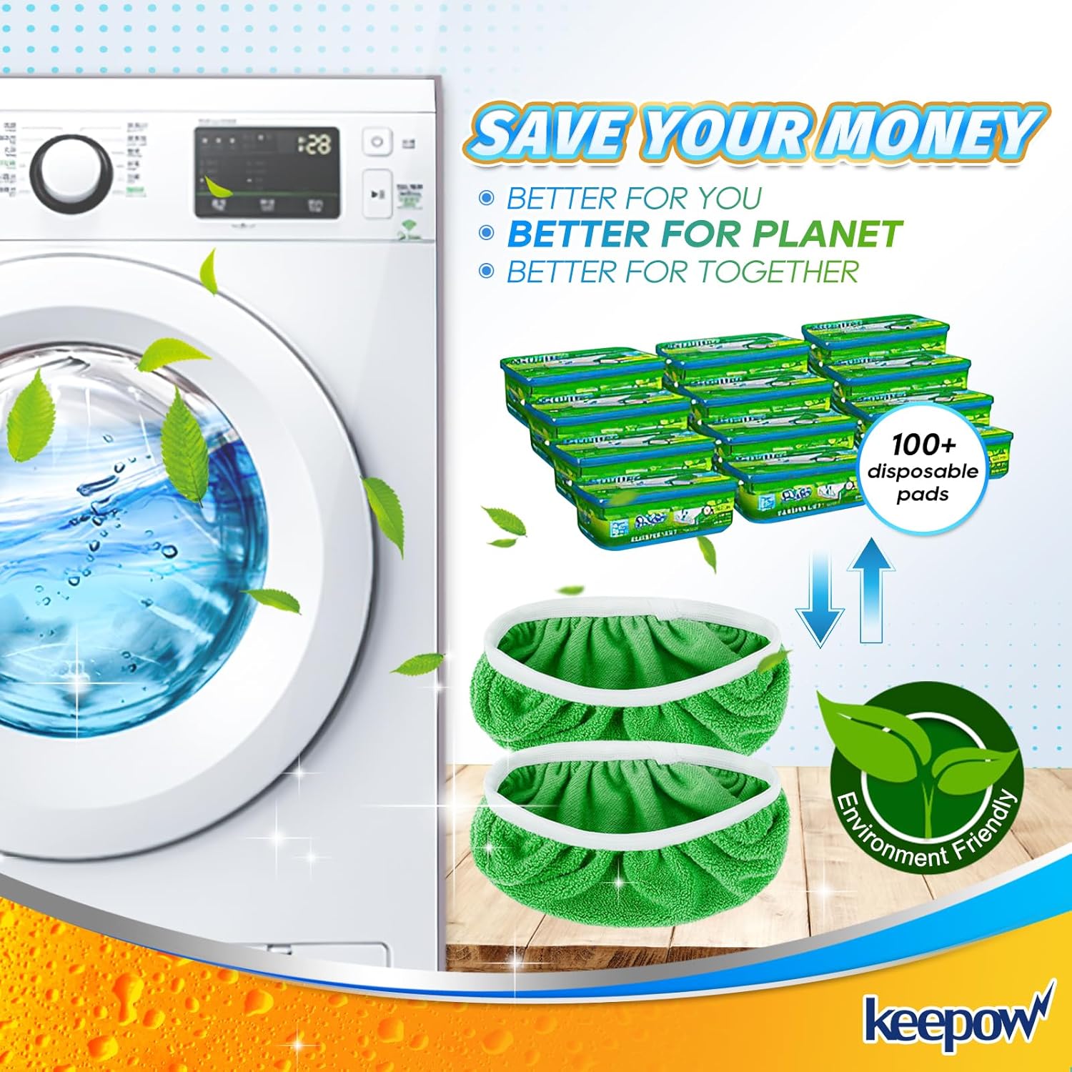 KEEPOW Reusable Wet Pads Refills Compatible with Swiffer Sweeper Mop, Dry Sweeping Cloths, Microfiber Wet Mopping Cloths for Hardwood Floor Cleaning, 4 Pack (Mop is Not Included)