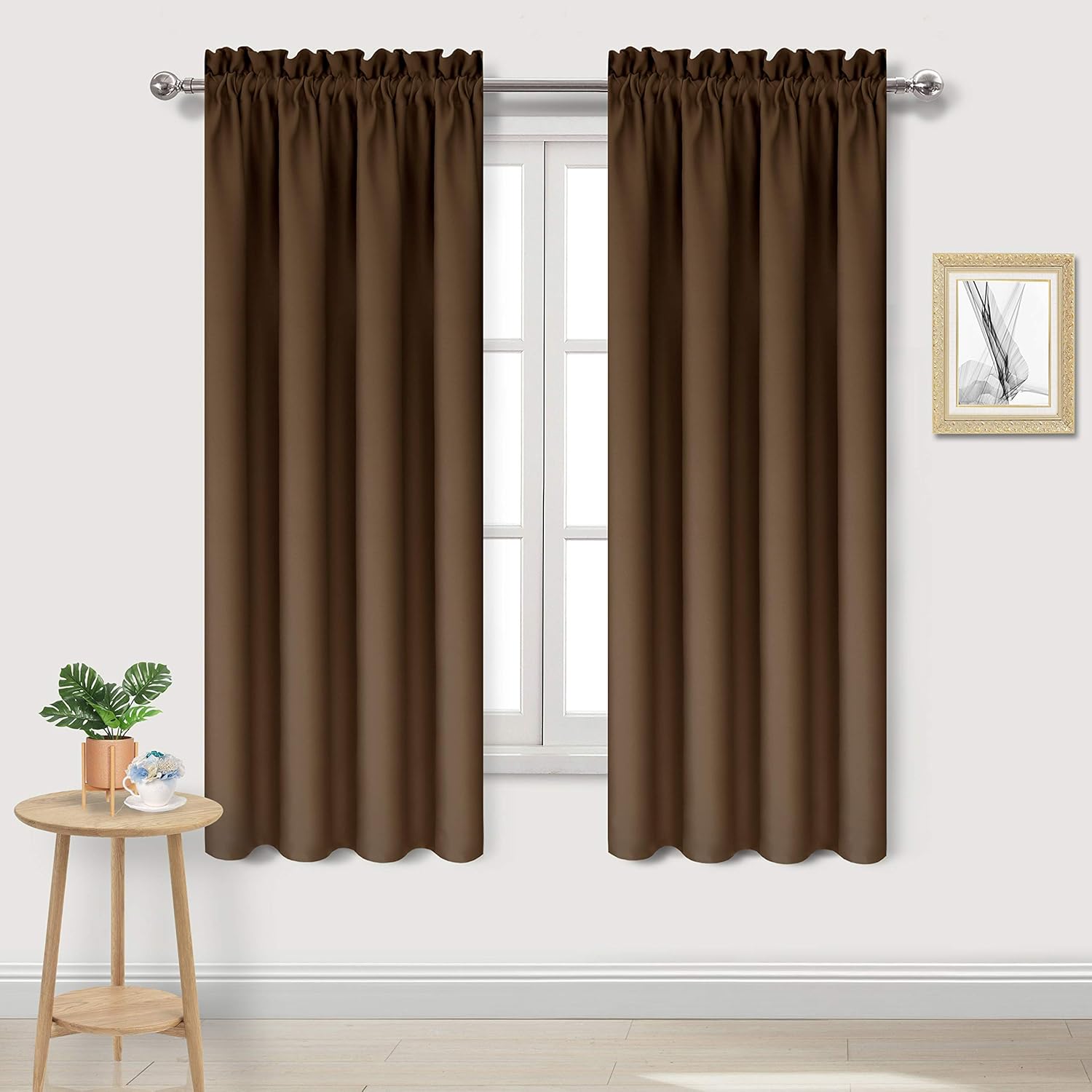 DWCN Blackout Curtains for Bedroom - Thermal Insulated Privacy Energy Saving Rod Pocket Drapes for Living Room, W 38 x L 63 Inch, Brown, Set of 2