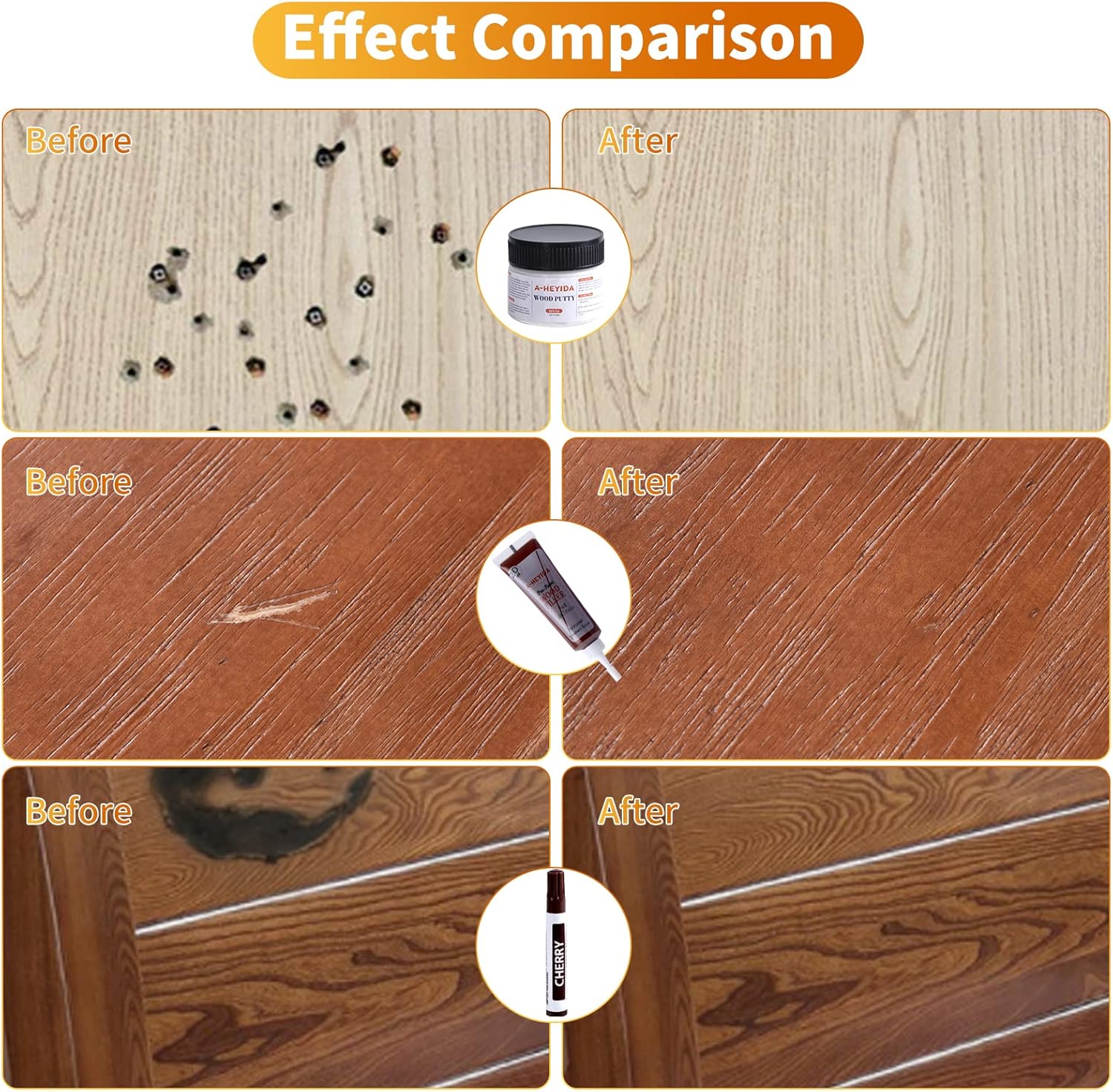 Wood Floor Scratch Repair - Set of 39 - Hardwood Floor Repair Kit Wood Filler Putty, Wood Markers Furniture Repair Kit Touch Up Pens for Scratch Stain Hole, Restore Laminate Vinyl Veneer Cabinet
