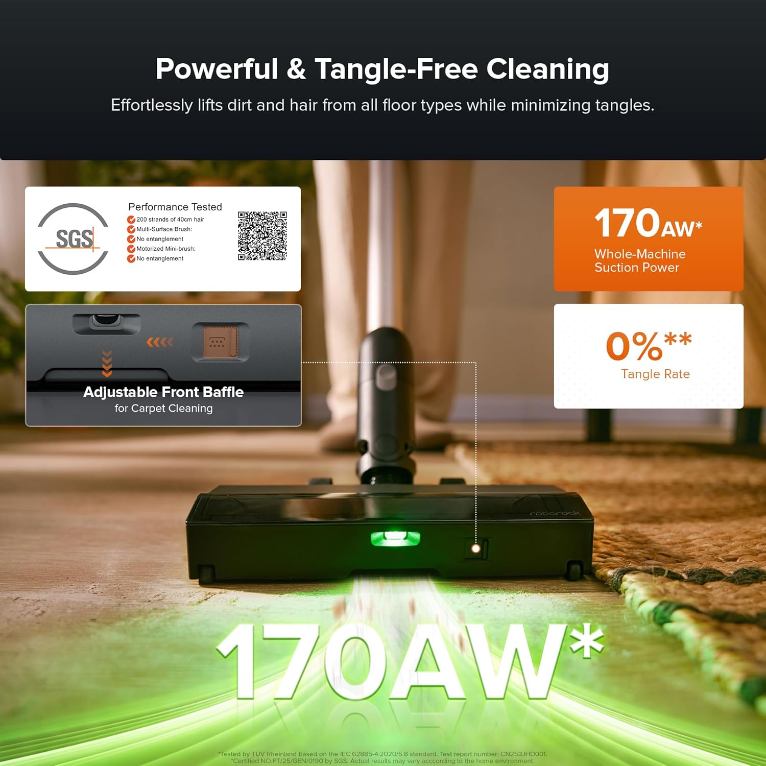 roborock H60 Hub Pro Cordless Stick Vacuum Cleaner with Auto-Empty Dock, 170AW Suction for Carpets and Hard Floors, Vacuum Cleaner with 80-Min Runtime, Anti-Tangle Brush, 140° Green LED Dust Detection