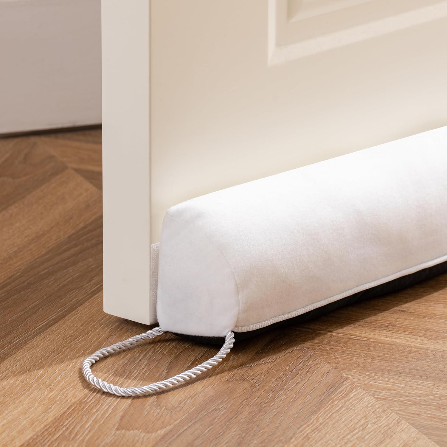 Sunolga 38" Door Draft Stopper Blocks Hot and Cold Air with Removable Washable Cover for Gaps Up to 3", All-Season Seal for Noise, Door Sweep for Bottom of Door and Window, Home Essentials, White