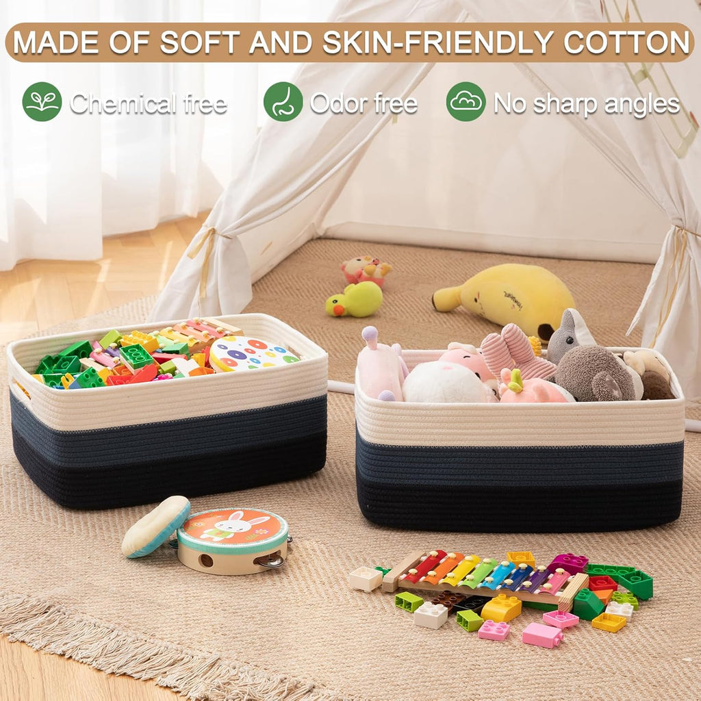 Large Storage Basket for Organizing, Woven Rope Basket for Shelves, Closet Organizer Bins for Clothes, Blanket, Toys, Baby Nursery Storage, 17.7" x 13" x 7.87", 2 Packs Gradient Blue