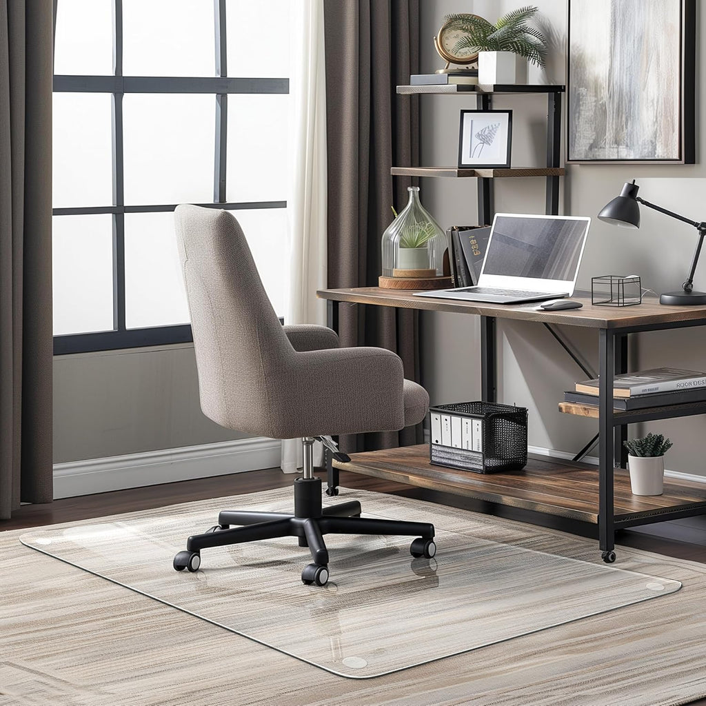 Office Chair Mat for Carpet & Hardwood, Upgraded 29" x 48" Dual Use Tempered Glass Chair Mat for Chair and Footrest Under Desk