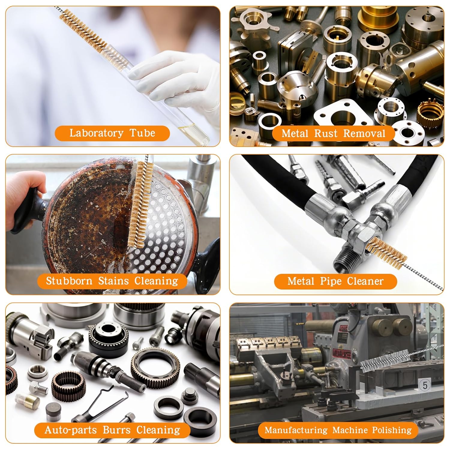 14-Pieces Brass Wire Brush Stainless Steel Tube Brush Set 12" Round Wire Brushes Kit Bore Brush Metal Bristle Cleaning for Pipe, Tube, Auto Parts, Engine (6mm/8mm/10mm/12mm/15mm/20mm/22mm)