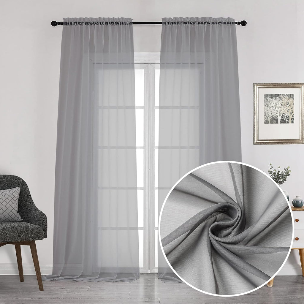 Chyhomenyc Charcoal Grey Sheer Curtains 108 Inch Length 2 Panels, Extra Long Light Filtering Solid Voile Window Drapes for Patio/Living Room/Wedding/Party Ceremony, 2 Panels, 9FT Length