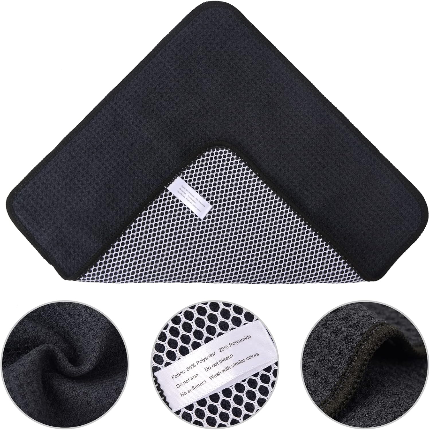 KinHwa Kitchen Washcloths for Dishes Absorbent Microfiber Dish Cloths Quick Dry Dish Rags with Poly Scour Scrub Side Ideal for Kitchen Cleaning (Black-B, 12inchx12inch 6 Pack)