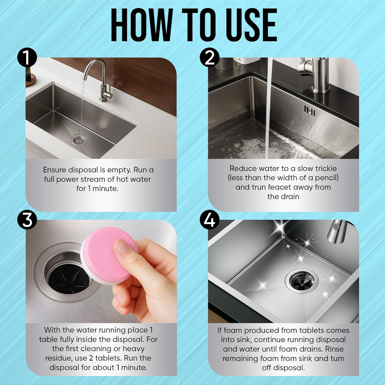 Garbage Disposal Cleaner Tablets 24 Pack – 20g Large Foaming Lavender Scent, Sink & Drain Freshener for Kitchen, Deep Cleaning – 1 Year Supply