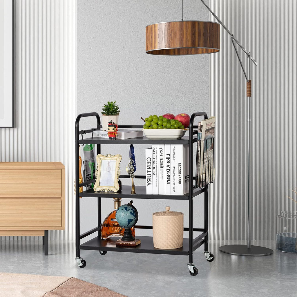 HDANI 3 Tier Metal Rolling Utility Cart,High Capacity Multi Purpose Heavy Duty Cart,for Office,Kitchen,Living Room,Bedroom,Etc.(Black)…