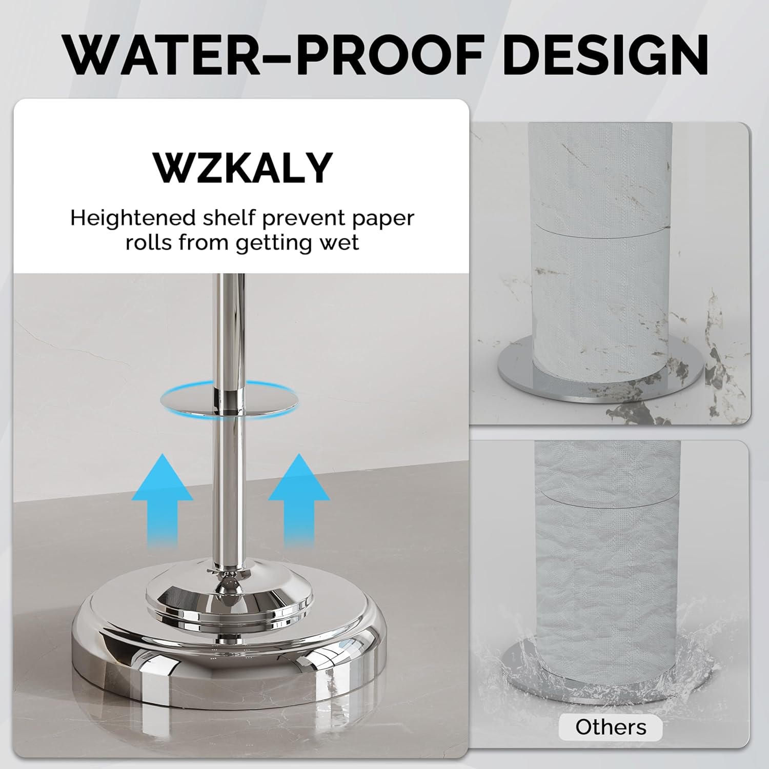 Freestanding Toilet Paper Holder Stand with Storage – Holds 4 Extra Rolls – Chrome Toilet Paper Holder for Bathroom – Sturdy Base, Classic Retro Style, Space-Saving Bathroom Storage Organizer