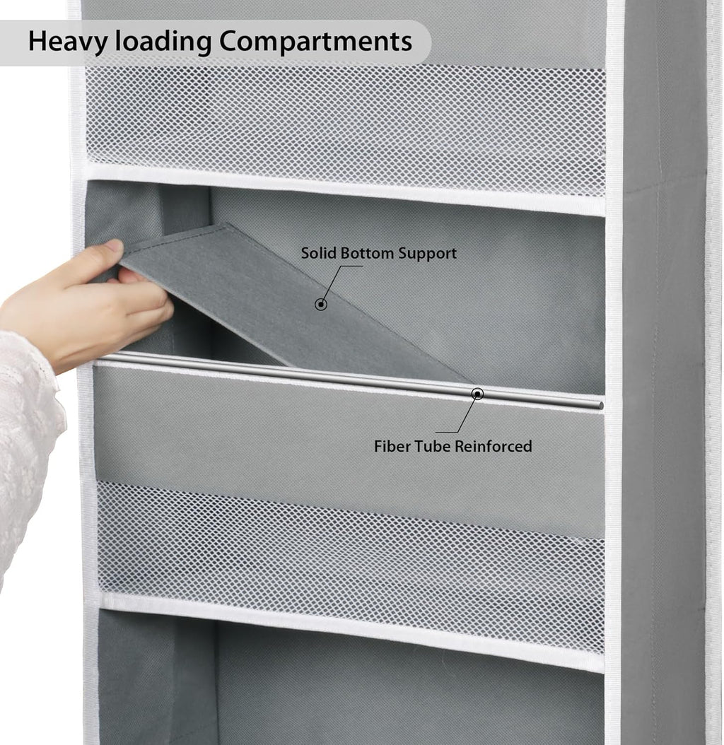 Univivi 5-Shelf Fabric Door Storage Over Door Hanging Organizer with 4 Large Pockets and 3 Small PVC Pockets Nursery Closet Cabinet Wall Mount Hanging Storage Organizers for Baby Nursery (Grey)