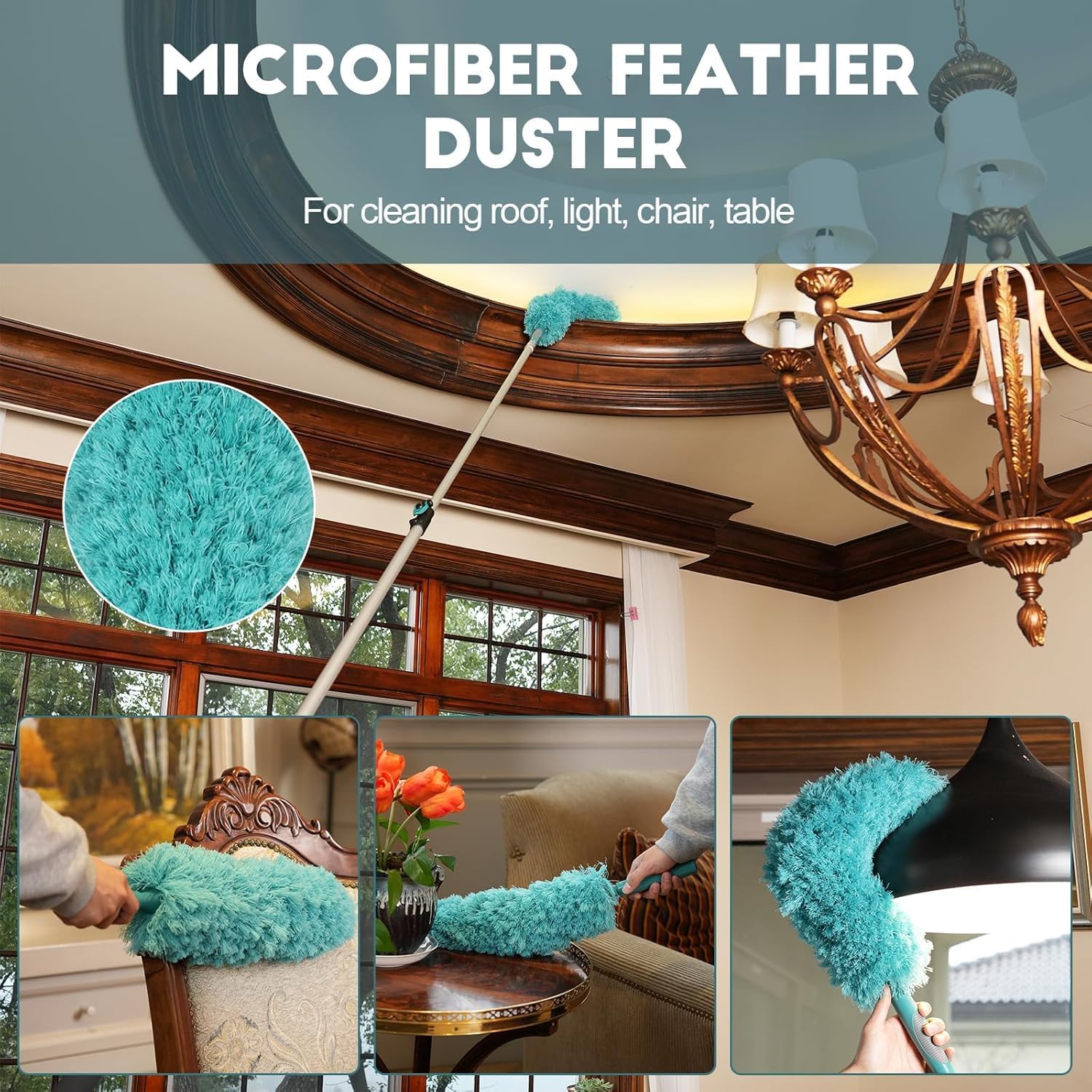 30 Foot High-Reach Duster Kit with 6-24FT Extendable Pole - High Ceiling Duster Cleaning Kit with Telescopic Pole,Cobweb Duster, Window Squeegee, Microfiber Feather Duster